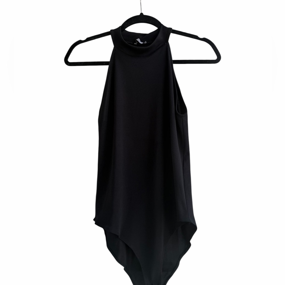 Zara Black Ribbed High Neck Bodysuit Sleeveless size Large